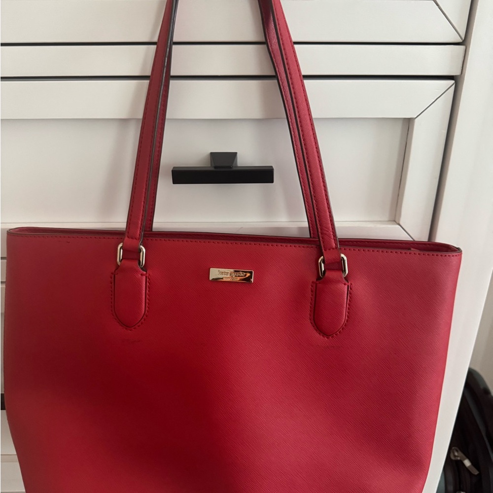 Kate Spade Red Leather Tote with Gold Hardware